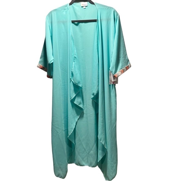 LulaRoe Sheer Open Front Long Duster Batwing Sleeve Mint Embroidered Detail (B) - Picture 5 of 16
